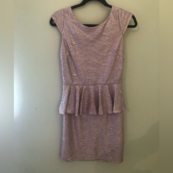 Metallic Rose Peplum Cocktail Dress - Picture 3 of 6